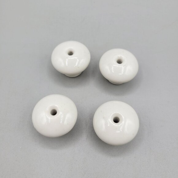 White Porcelain Knobs Cabinet Drawer Pulls Round Mushroom Shape Set of 4 - Picture 2 of 3